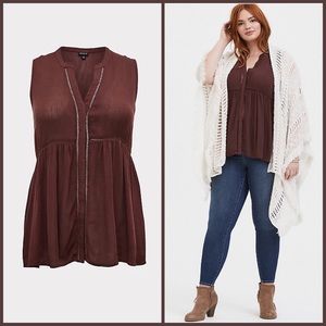Raisin Brown Crinkled Gauze Babydoll Tunic Tank